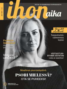 Psoriasisliiton julkaiseman Ihonaika-lehden numeron 3/2019 kansi, jossa psoriasista sairastava Emmi Kangaste.