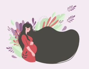 Piirroskuvitus, jossa on raskaana oleva nainen.