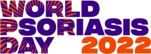 Maailman psoriasispäivän 2022 logo, jossa lukee World Psoriasis Day 2022.